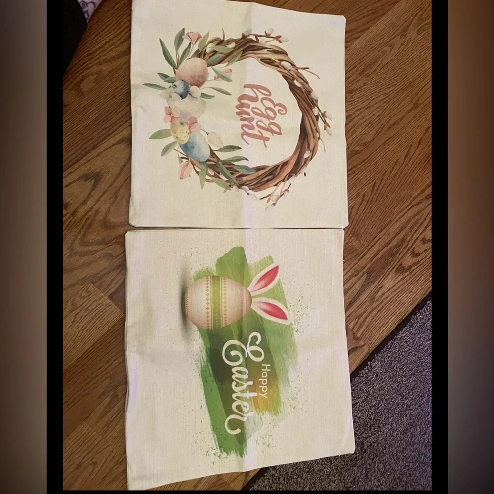 Spring Pillow Covers 18x18 Inch Set of 2 Farmhouse Pillow Covers EGG AND EASTER